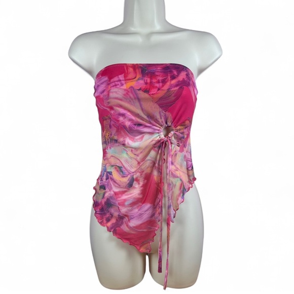 Pink Marble Mesh Strapless Tube Top - Picture 1 of 12